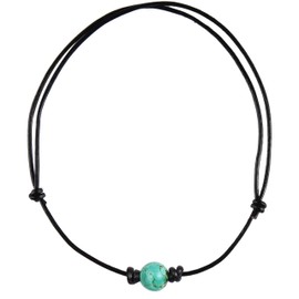 Barch Single Big Turquoise Choker Necklaces Men on Black Leather Cord (Big Turquoise 14MM)