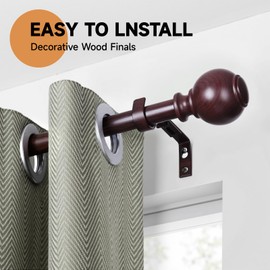 Red Wood Curtain Rods for Windows 72 to 144 Inches,1 inch Heavy Duty Window Curtain Rod with Imitation Wood Grain Finials,Decorative Drapery Rods Adjustable, 28"-144"(2.3-12ft)