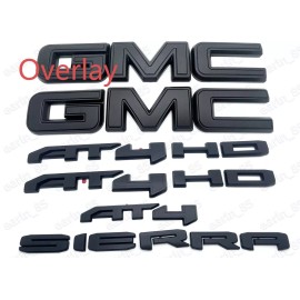 Auto GMC 2019-2025 GMC Sierra  Front & Rear and AT4 HD OVERLAY Emblems kit Matte BLACK