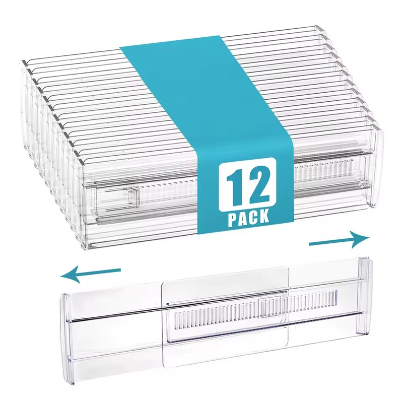 Adjustable Clear Plastic Drawer Dividers, Expandable Organizers for Clothing and