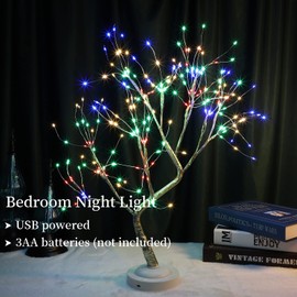 LAMPHOME 23''Tree Light with 225 LED Copper Wire String Lights, DIY Artificial Tree Lamp, Battery/USB Operated, for Bedroom Desktop Christmas Party Indoor Decoration Lights (Multicolor)