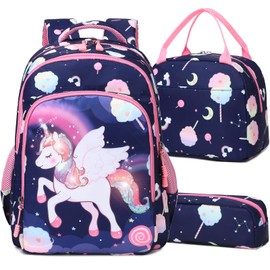 Meisohua Unicorn Backpack for Girls School Backpacks for Primary Kids Bookbag for Girls 3 in 1 Cartoon Backpacks Set with Lunch Box