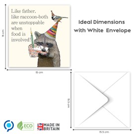 Funny Fathers Day Card from Daughter or Son – Like Father, Like Raccoon – Humorous Dad Birthday Card – 15x15cm Size with Inside Message – Made in the UK