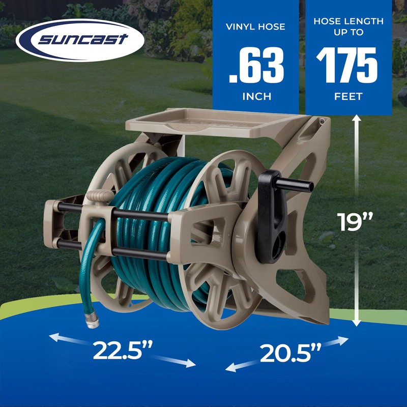 Suncast Hose Handler Wall-Mounted Reel for Outdoor Garden Storage, Light
