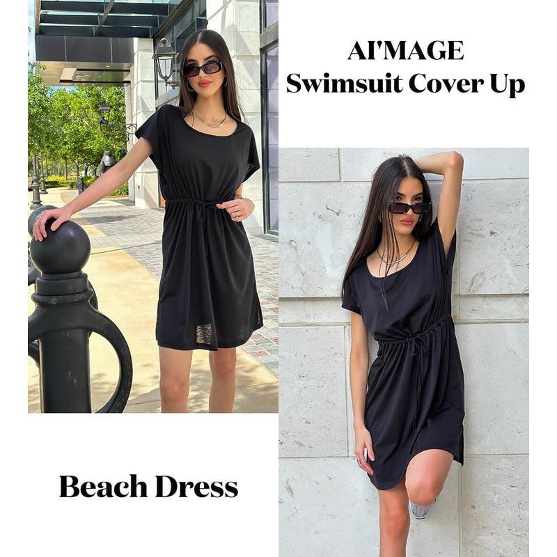 AI'MAGE Pareos & Beach Dresses for Women 1, Black, L,