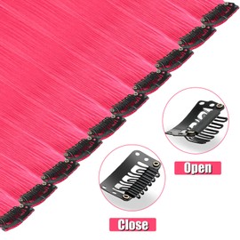 Olldag 12 PCS Hot Pink Hair Extensions Clip in 20 inch Colored Party Synthetic Neon Highlights Extensions, Rainbow Hair Accessories for Girls Women Kids Doll Hair Pieces (Hot Pink)