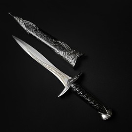 11" Metal and Plastic Fantasy Ring Medieval Elvish Short Sword. for Collection, Gift or Cosplay Renaissance Characters. Stainless Steel Blade with Scabbard