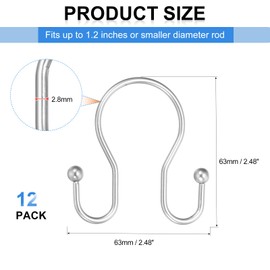 sourcing map Shower Curtain Hooks, 12 Pcs Shower Curtain Hooks Rings Rustproof Metal Double Shower Rod Hooks Fits Standard Shower Rods for Bathroom Shower Curtain, Matt Nickel