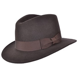 Mens or Womens 100% Wool Fedora Hat with Grosgrain Band Trilby Panama Type Hats (61 cm, Brown)