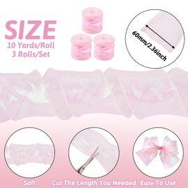 Beadthoven Iridescent Polyester Ribbon 60mm Glitter Sheer Chiffon Ribbon Shimmer Craft Decorative Ribbon for Gift Wrapping Bows Bouquet Decoration,Pearl Pink,3