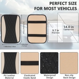 NICOLA Car Armrest Pad Black Car Center Console Cushion Pad, PU Leather Car Armrest Cover Cushion for Most Vehicles, SUV, Cars (Grey)