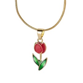 Kicomvi Gold Tulip Necklace Tulip Flower Pendant Necklace Delicate Dainty Tulip Flower Necklace for Women Mother Wife Friendship Jewelry-red A