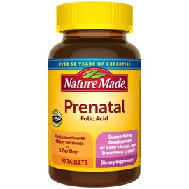 Nature Made Prenatal Multivitamin with Folic Acid, Prenatal Vitamin and Mineral Supplement for Daily Nutritional Support, 90 Tablets, 90 Day Supply