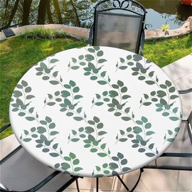 artslion Outdoor Round Tablecloth with Elastic Band 36 In（90Cm Elastic Garden Table Cover Wipe Clean with Watercolor Leaves Pattern