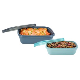 U Konserve Platinum Silicone Nested Duo Food Storage Bento Box Dual Seal Rectangle Container – Two Pack - Leak Proof, Shatter Proof, Dishwasher Safe, Plastic Free – 24oz & 48oz (Night Sea)