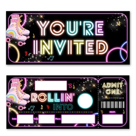 brayqu Roller Skating Birthday Invitations Glow Roller Skating Ticket Invitations Fill-in (20 Invitation Cards with Envelopes)