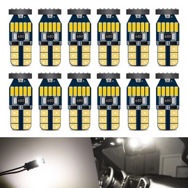 Qoope 12-Pack 194 LED Bulb Super Bright 4500K Neutral White 400LM T10 168 2825 W5W Non-polarity 4014 15SMD LED Bulbs for Car Interior Dome Map Door Light License Plate Light