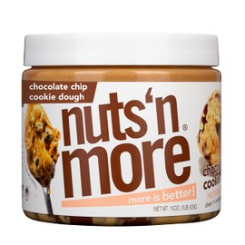 Nuts ‘N More Chocolate Chip Cookie Dough Peanut Butter Spread - High Protein, Low Carb, Low Sugar, Gluten Free, Non-GMO, All-Natural Nut Butter Snack (15oz Jar)
