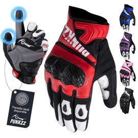 PUNKZZ Guantes para Motocicleta De Piel para Hombre y Mujer, Hpz01, Guantes de Motociclista Cómodo y Transpirable DE Cuero,Guantes De Moto para Protección Completa（Rojo, M）
