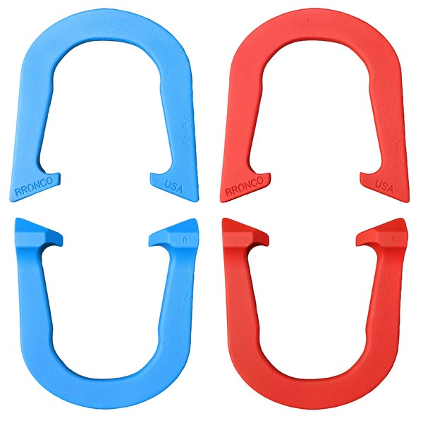 Bronco Professional Pitching Horseshoes- Made in The USA (Red & Blue- Two Pair Set (4 Shoes))