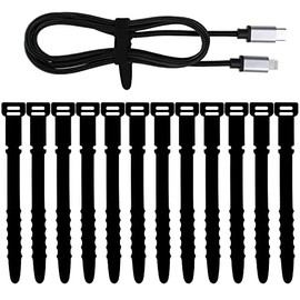 Neepanda 12 Pack Reusable Cable Zip Ties, 4.5 Inch Elastic Silicone Cord Organizer Straps for Bundling and Organizing Phone Charging, Cable Wire, Headphones, Management Home Office Table(Black)
