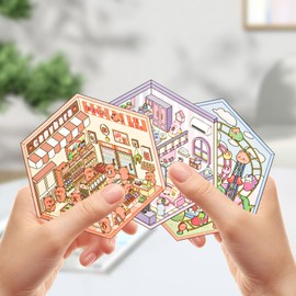 6 Sets Cute Animals 3D Sticker Scene 3D Miniature Scene Stickers with Tweezers Make Your Own House and Store DIY Stickers