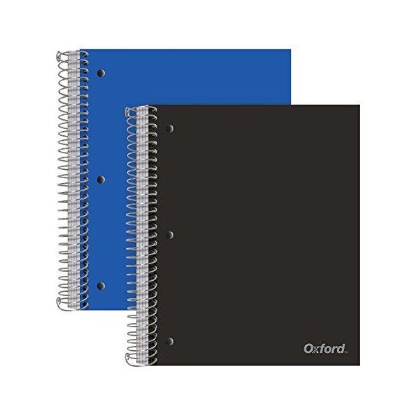 Oxford Spiral Notebooks, 5-Subject, Wide Ruled Paper, Durable Plastic Cover,