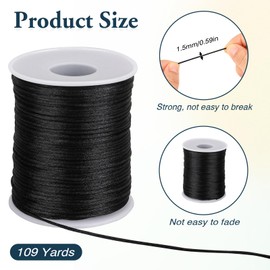 Nylon Cord, 1.5 mm x 100 m Black Nylon Jewellery Tape, Non-Elastic Nylon Thread, Tear-Resistant Cord, Satin Braided Cord for Necklaces, Bracelets, Chinese Knot Crafts, Jewellery Making