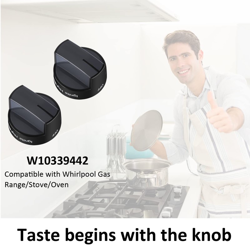 W10339442 Gas Stove Knobs, Cooktop Surface Burner Control Knobs Black