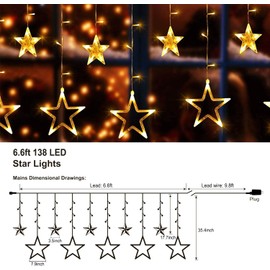 Quntis 138 Leds 12 Luces Cortina Estrella, 2M Luces Cortina Navidad Conectables con 8 Modos Parpadeo, Luces Hadas Cortina Led para Interiores, Exteriores, Paredes, Ventanas, Decoraciones Navidad