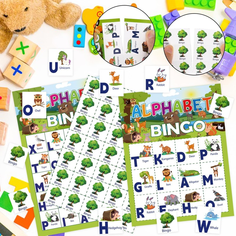 Leezead Animal Bingo Game for Toddler Adults, 24 Players Animal