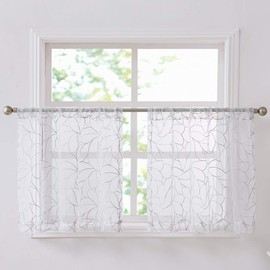 Warm Home Designs Pair of 30 x 45 Short White Kitchen Curtains with Grey Silver Thread. Use Our Boho Cafe Curtain Tiers as RV Window Curtains, Basement Curtains or Bathroom Drapes. O Silver Tiers 45"