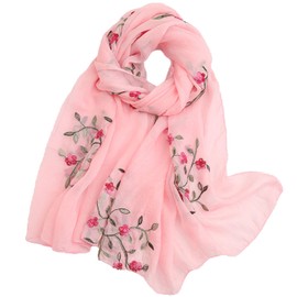 Tapp Collections Embroidery Chiffon Scarf Wrap Shawl Lightweight Scarf for Women Fashion Summer Fall Scarf, Pink, 29.5" W x 70.9" L