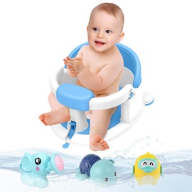 Inaya Baby Bath Seat for 6-24 Months, Non-Slip, Safe and Comfortable Tub Chair for Sitting-Up Infants, Open Design – Essential Bath Time Support (Blue)