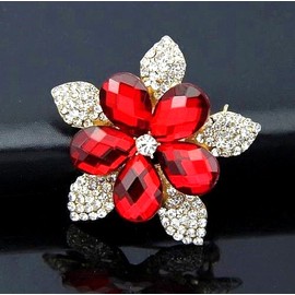 Unbranded Elegant 3D Snowflake FLOWER Red & White Rhinestone Christmas Gift Brooch