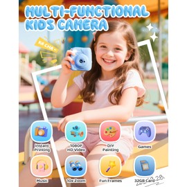 CAMCLID Kids Camera Instant Print, 1080P HD Kids Instant Camera with 32G Card & 3 Rolls Print Paper, Portable Toddler Toy, Christmas Birthday Gifts for Boys Girls Age 3-12 (Blue)