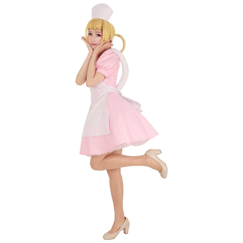 Cosplay.fm Disfraz de enfermera para mujer, vestido rosa con sombrero