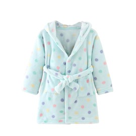 TOLLION Toddlers Kids Hooded Robe Boys Girls Soft Flannel Bathrobes Pajamas Plush Robe(Blue Dots,2T)