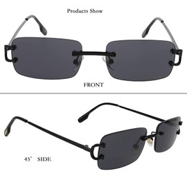 SDinm Small Narrow Rimless Sunglasses Fashion Frameless Rectangle Tinted Lens Eyewear 90s Glasses for Women Men