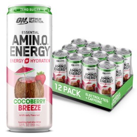 Optimum Nutrition Optimum Nutrition Amino Energy Sparkling Hydration Drink, Electrolytes, Caffeine, Amino Acids, BCAAs, Sugar Free, Cocoberry Breeze, 12 Fl Oz, 12 Pack (Packaging May Vary)