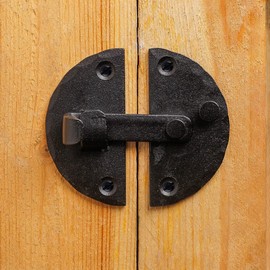 Renovators Supply Manufacturing Door Latch 2.7 in. Black Wrought Iron Round Gate Latch/Barn Door Latch Lock with Mounting Hardware