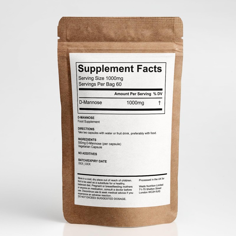 D-Mannose (120 Capsules) - No Additives - 1000mg Per Serving