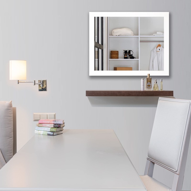 Phore Rectangular Wall Mirror White Bathroom Mirror 16" x 20"