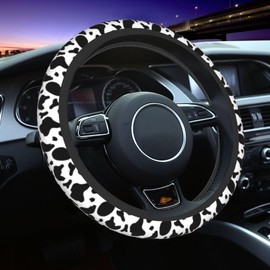 Cow Print Steering Wheel Cover for Women Cute Car Steering Wheel Cover Anti Slip and Sweat Absorption Comfortable Auto Steering Wheel Protector Car Accessories Universal Fit 15 inches