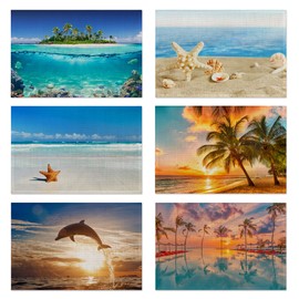 Palm Tree Beach Starfish Ocean Placemats Set of 6,Table Mats Non-Slip Heat Resistant Washable Placemat for Party Kitchen Dining Table Decoration Indoor Outdoor