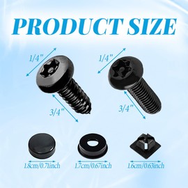 deemars Anti Theft License Plate Screws, License Plate Screw Kit, 304 Stainless Steel License Plate Bolts, 1/4" License Plate Fasteners with Rattle Proof Pad for Car Tag Frame Holder (Black)