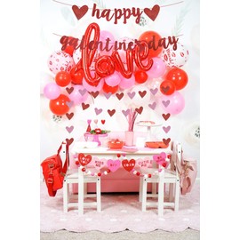 Happy Galentine's Day Banner, Red Glittery Galentine’s Day Decorations, Heart Garland Banner Decorations, Ladies Girls Happy Valentine’s Day Party Decorations,Break Up Party Decorations Photo Prop