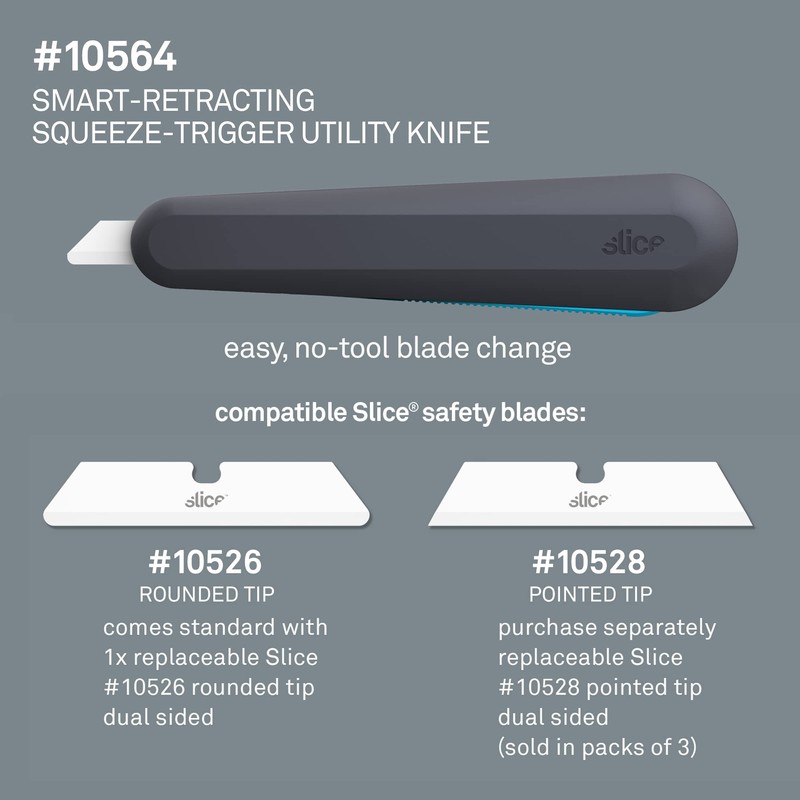 Slice 10563 Smart-Retracting Squeeze-Trigger Utility Knife, Safer Choice, Never Rusts,