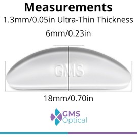 GMS Optical® 1.3mm Ultra-Thin Anti-Slip Adhesive Contoured Silicone Eyeglass Nose Pads with Super Sticky Backing for Glasses, Sunglasses, and Eye Wear - 10 Pair (Clear)