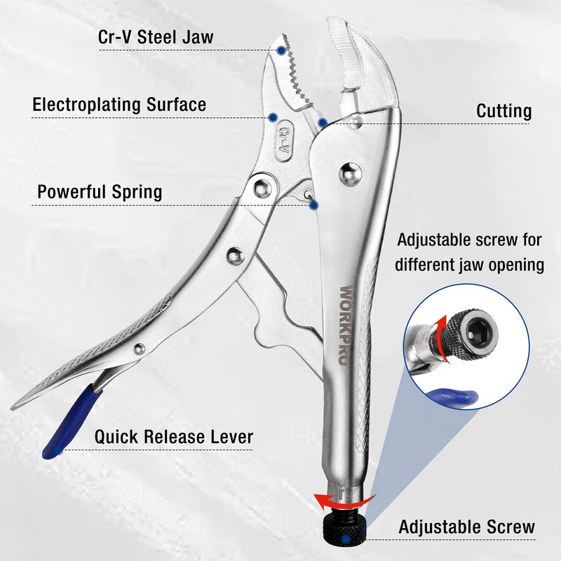 WORKPRO 5-Piece Pliers Set - 6", "7-', 10' Curved Jaw